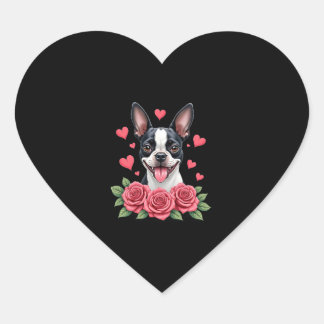 Boston Terrier with Red Roses Hearts Valentine�s D Heart Sticker