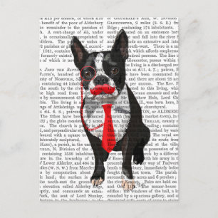 Boston Terrier With Red Tie and Moustache 2 Postcard