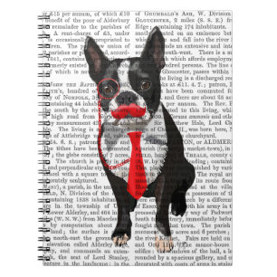 Boston Terrier With Red Tie and Moustache 2 Spiral Notebook