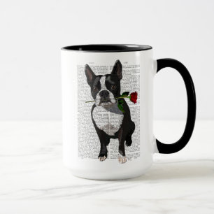 Boston Terrier with Rose in Mouth Mug