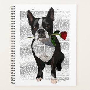 Boston Terrier with Rose in Mouth Planner