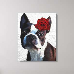 Boston Terrier with Rose on Head Canvas Print