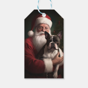 Boston Terrier With Santa Claus Festive Christmas Gift Tags