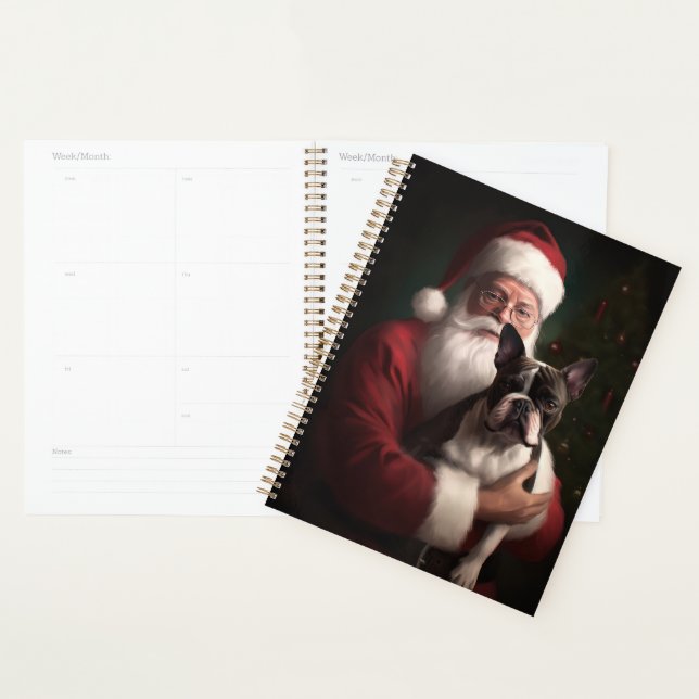 Boston Terrier With Santa Claus Festive Christmas Planner (Display)