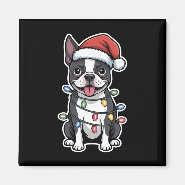 Boston Terrier Wrapped In Christmas Lights  Magnet (Front)