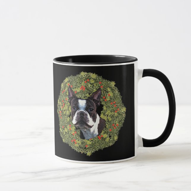Boston Terrier Wreath Mug (Right)