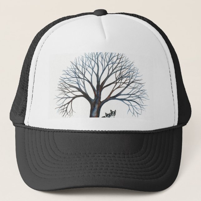 boston terriers and tree trucker hat (Front)