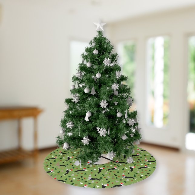 Boston Terriers Christmas Santa Hat Holiday  Brushed Polyester Tree Skirt (Boston Terriers Christmas Tree Skirt in Green)