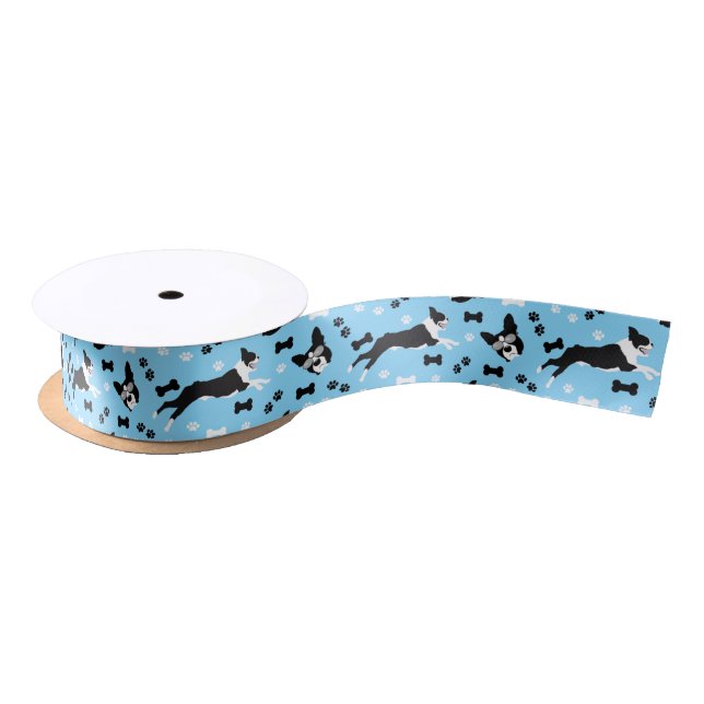 Boston Terriers Dog Pattern Satin Ribbon (Spool)