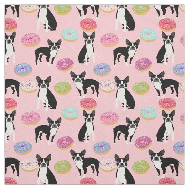 Boston Terriers Doughnuts - Cute Dog fabric (Swatch)