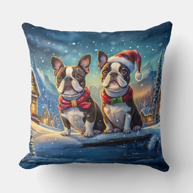 Boston Terriers Holiday Design By Rich AMeN Gill Cushion (Front)