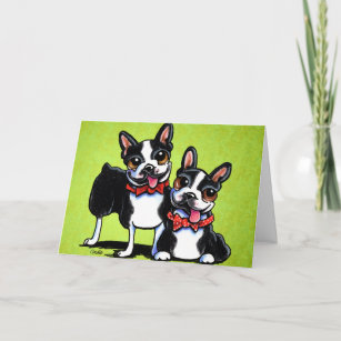 Boston Terriers in Bowties Custom Holiday Card