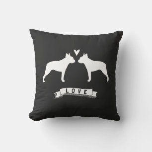 Boston Terriers Love - Dog Silhouettes with Heart Cushion