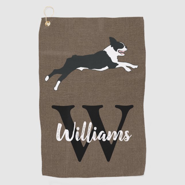 Boston Terriers Rustic Monogram Last Name   Golf Towel (Front)