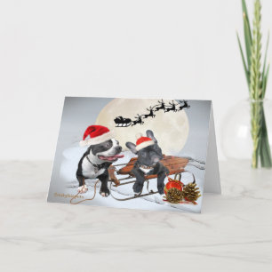 Boston Terriers Santa and Reindeer  Card