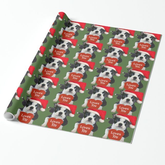 Boston Terriers Santa Wrapping Paper (Unrolled)