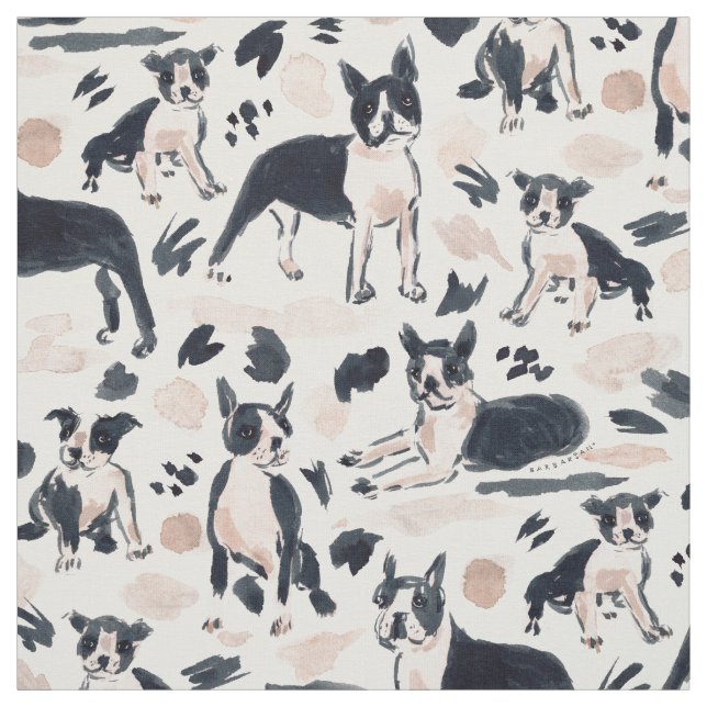BOSTON TERRIERS Watercolor Painterly Dog Fabric (Swatch)