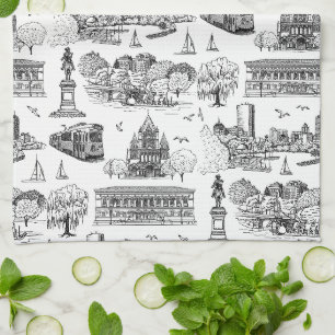 Boston Toile (Anniversary Ed.) Black/White Tea Towel