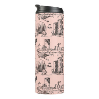 Boston Toile Black and Pink Thermal Tumbler