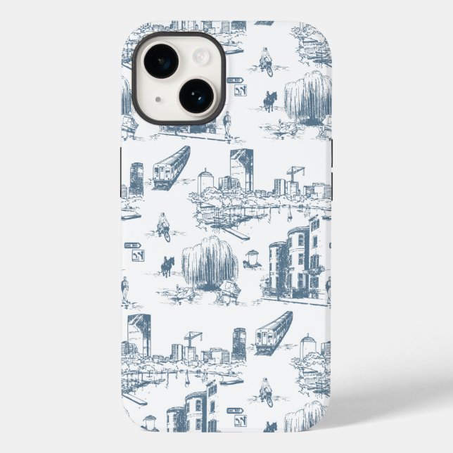 Boston Toile Blue and White Phone Case (Back)