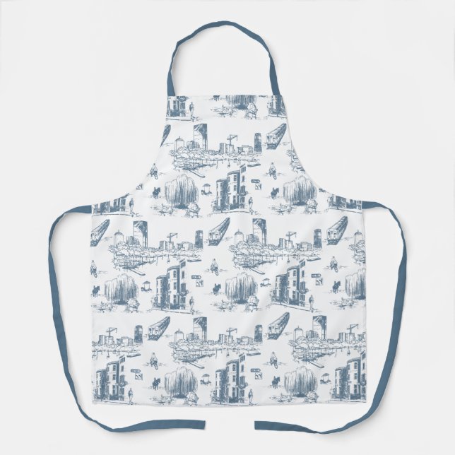 Boston Toile Blue Apron (Front)