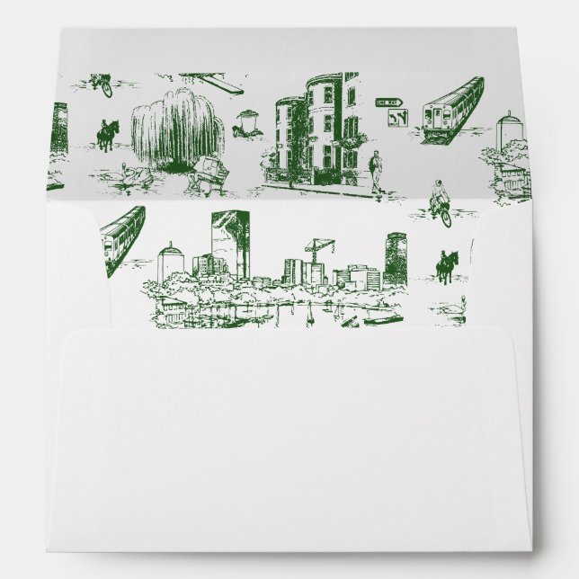 Boston Toile Forest Green Personalised Envelope (Back (Bottom))