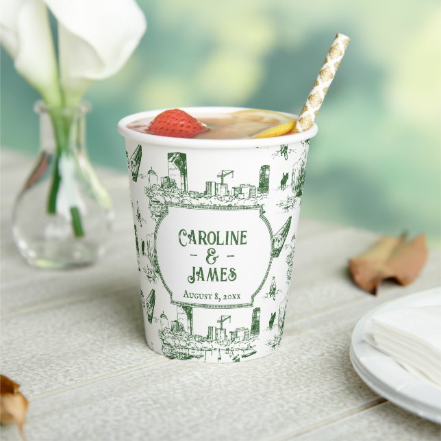 Boston Toile Forest Green Personalised Paper Cup (Insitu)