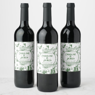 Boston Toile Forest Green Personalised Wine Label