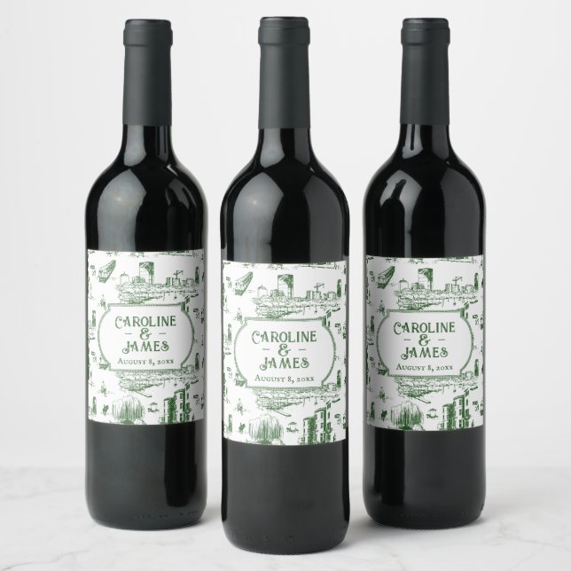 Boston Toile Forest Green Personalised Wine Label (Bottles)