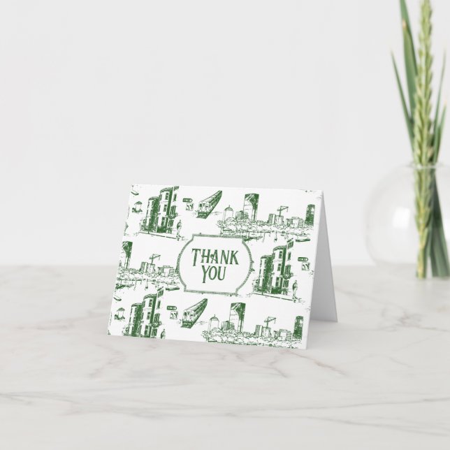 Boston Toile Forest Green Thank You Card (Front)