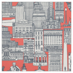 Boston toile indigo red fabric