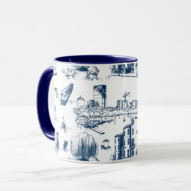 Boston Toile Navy Mug (Front Left)