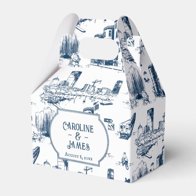 Boston Toile Navy Personalised Favour Box (Front Side)
