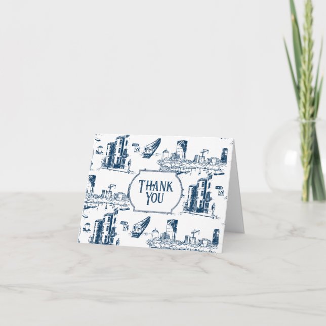 Boston Toile Navy Personalised Thank You Card (Front)
