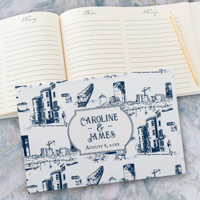 Boston Toile Navy Personalised Wedding Guest Book (Creator Uploaded)