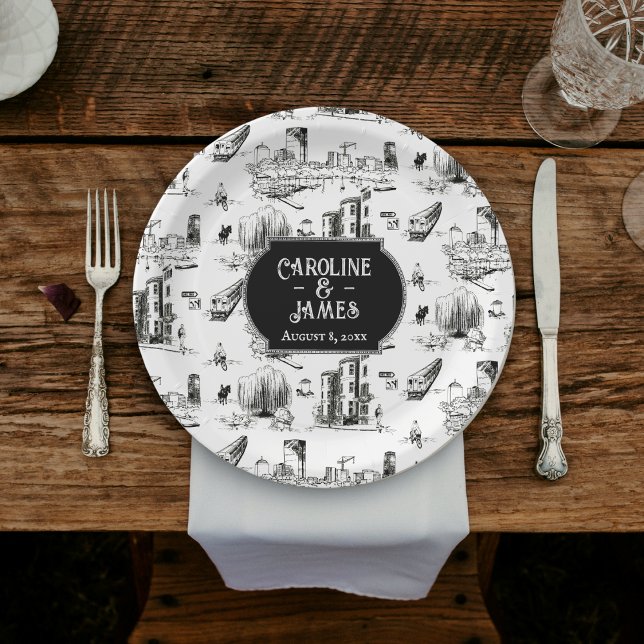 Boston Toile Personalised Wedding Paper Plate (Creator Uploaded)