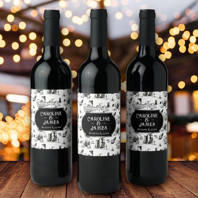 Boston Toile Personalised WeddingDate Bottle Label (Creator Uploaded)