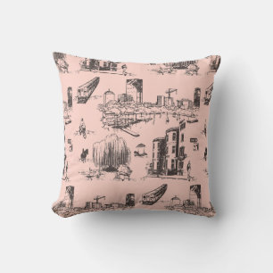 Boston Toile Pink and Black Cushion