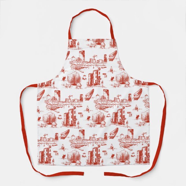 Boston Toile Red Apron (Front)