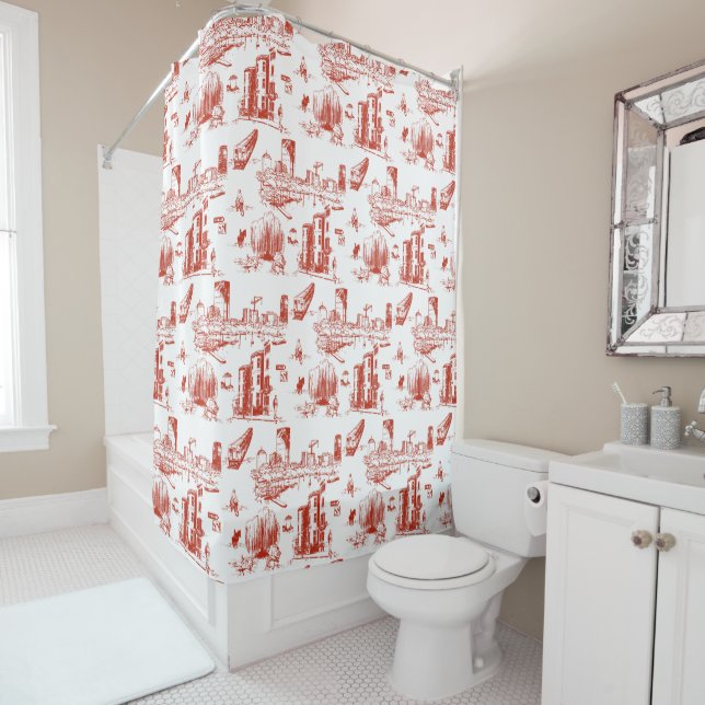 Boston Toile Red Shower Curtain (In Situ)
