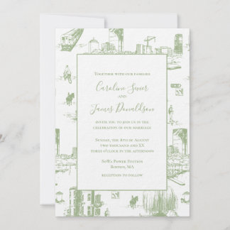 Boston Toile Sage Green Wedding Invitation