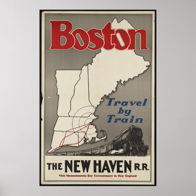 Boston Train Vintage Travel Poster Ad Retro Prints (Front)