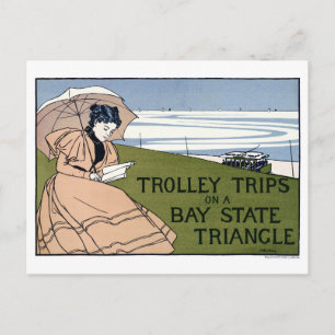 Boston Trolley Vintage Poster Restored Postcard