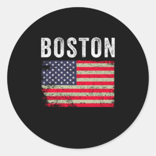 Boston USA American Flag Vintage Classic Round Sticker