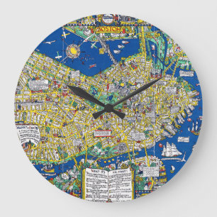 Boston vintage old city map USA america geography  Large Clock