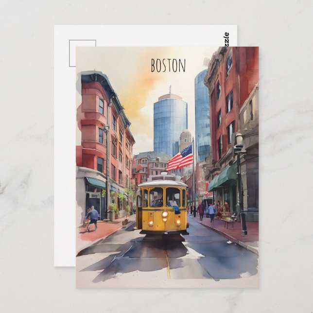 Boston watercolor art postcard (Front/Back)