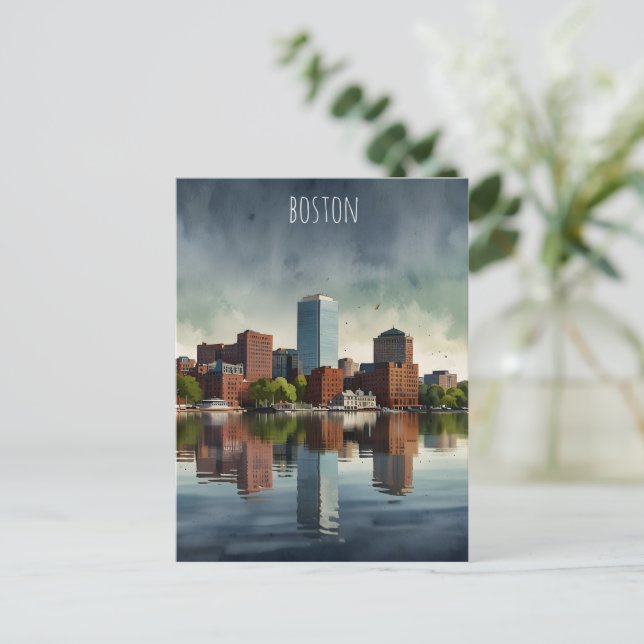 Boston watercolor art postcard (Standing Front)