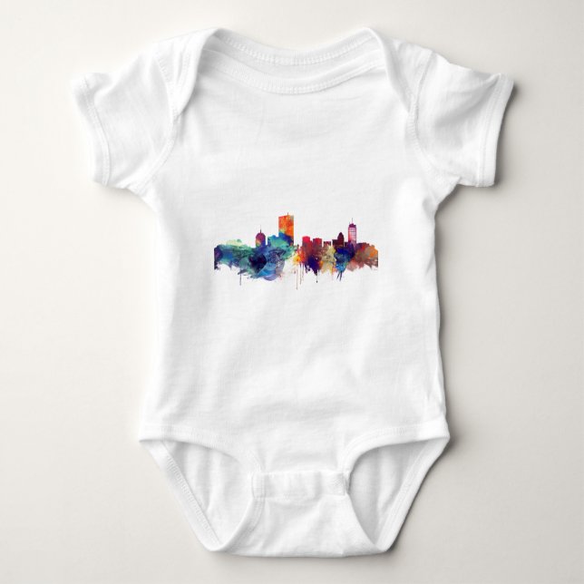 Boston watercolor skyline baby bodysuit (Front)