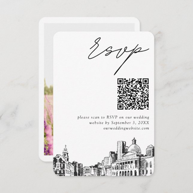 Boston Wedding Modern RSVP QR Code Enclosure Card (Front/Back)