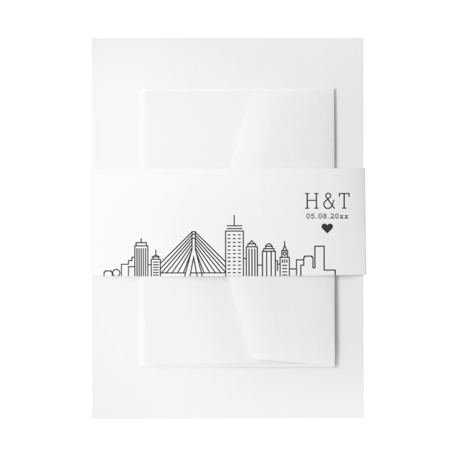 Boston Wedding | Stylised Skyline Monogram Invitation Belly Band (Front Example)
